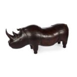 LEATHER RHINOCEROS FIGURE A modern leather rhinoceros figure.30 by 70 by 16 inches