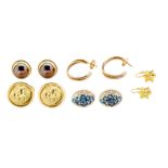 BARBARA BACH FIVE PAIRS OF ASSORTED EARRINGS Five pair of 18k yellow gold earrings, including one