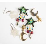 BARBARA BACH STAR EARRINGS Three pairs of star and moon themed earrings including a pair of gold