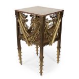 VICTORIAN AND LATER TABLE A Victorian Gothic Revival gilt metal liturgical base converted into a