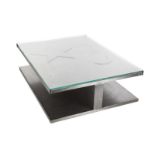 METAL MOON AND STAR COFFEE TABLE A rectangular metal coffee table with a plate glass top.15 by 52