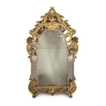 ANTIQUE LOUIS XV GILTWOOD MIRROR An antique Louis XV mirror with carved gessoed giltwood frame