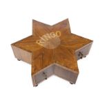 STAR-SHAPED BOX A star-shaped wooden veneer box with "Ringo" inlaid on the top. With two pull-out
