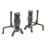 PAIR OF OWL ANDIRONS Two vintage andirons, each featuring an owl perched on a branch.
