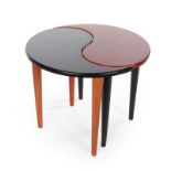 MODULUS YIN YANG SIDE TABLE A two-piece yin yang side table in black and rust color.Height, 17