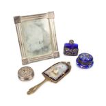 COBALT AND GILT OR SILVER ITEMS Including a Silver House Monte Carlo picture frame, a handpainted