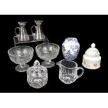 GROUP OF CRYSTAL AND CERAMIC TABLEWARE Including a pair of Asprey London sterling mounted flasks,