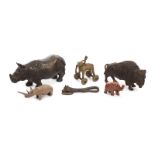 WILD ANIMAL FIGURINES A group of assorted animals, including rhinoceros, elephant and bison