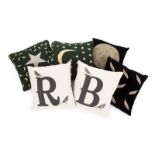 "R" AND "B" AND MOON AND STAR PILLOWS Assorted decorative throw pillows.18 by 18 inches