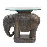 PAIR OF BRONZE ELEPHANT OCCASIONAL TABLES Fitted with canted rectangular glass tops to be used as