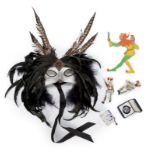 VENETIAN MASK AND JESTERS A Venetian feather mask custom made for Ringo Starr, together with a