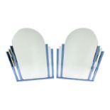 PAIR OF ART DECO WALL MIRRORS With beveled domed tops and graduated side panels of beveled blue