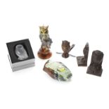 GROUP OF OWL FIGURINES INCLUDING LALIQUE A group of assorted owl figurines, including a pair of