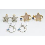 BARBARA BACH THREE PAIR OF STAR EARRINGS Including a pair with pavé set crystals in gold-plated