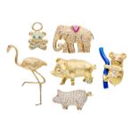 BARBARA BACH ASSORTED GROUP OF ANIMAL PINS Including an 18k yellow gold pig, an 18k yellow gold
