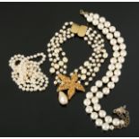 JOAN COLLINS SIMULATED PEARL NECKLACES A group of three simulated pearl necklaces owned by Joan