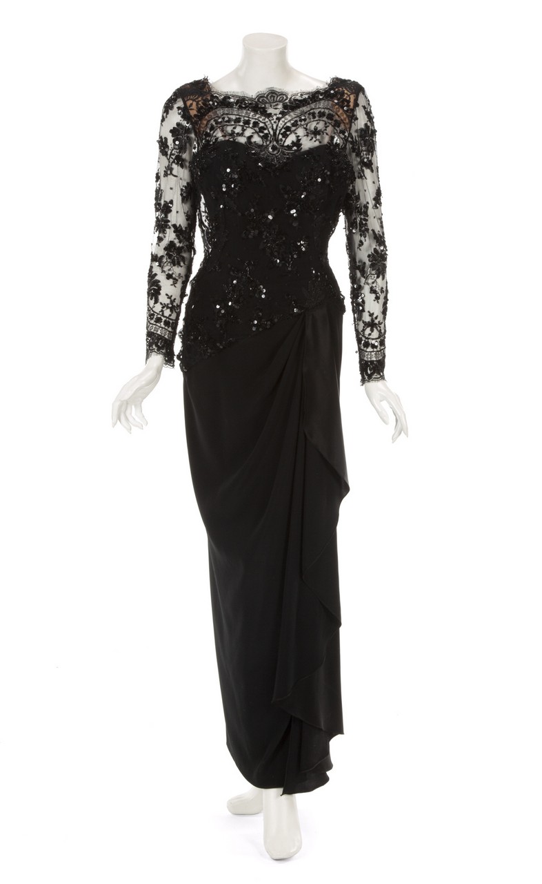 JOAN COLLINS MAGAZINE COVER GOWN A black gown with lace bodice worn by Joan Collins on the cover of