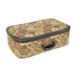 MIA FARROW MONOGRAMMED LUGGAGE A vintage soft shell luggage with embroidered jacquard tapestry,