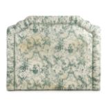 JOAN COLLINS TOILE DE JOUY HEADBOARD An upholstered headboard, two fabric panels, an ottoman, and