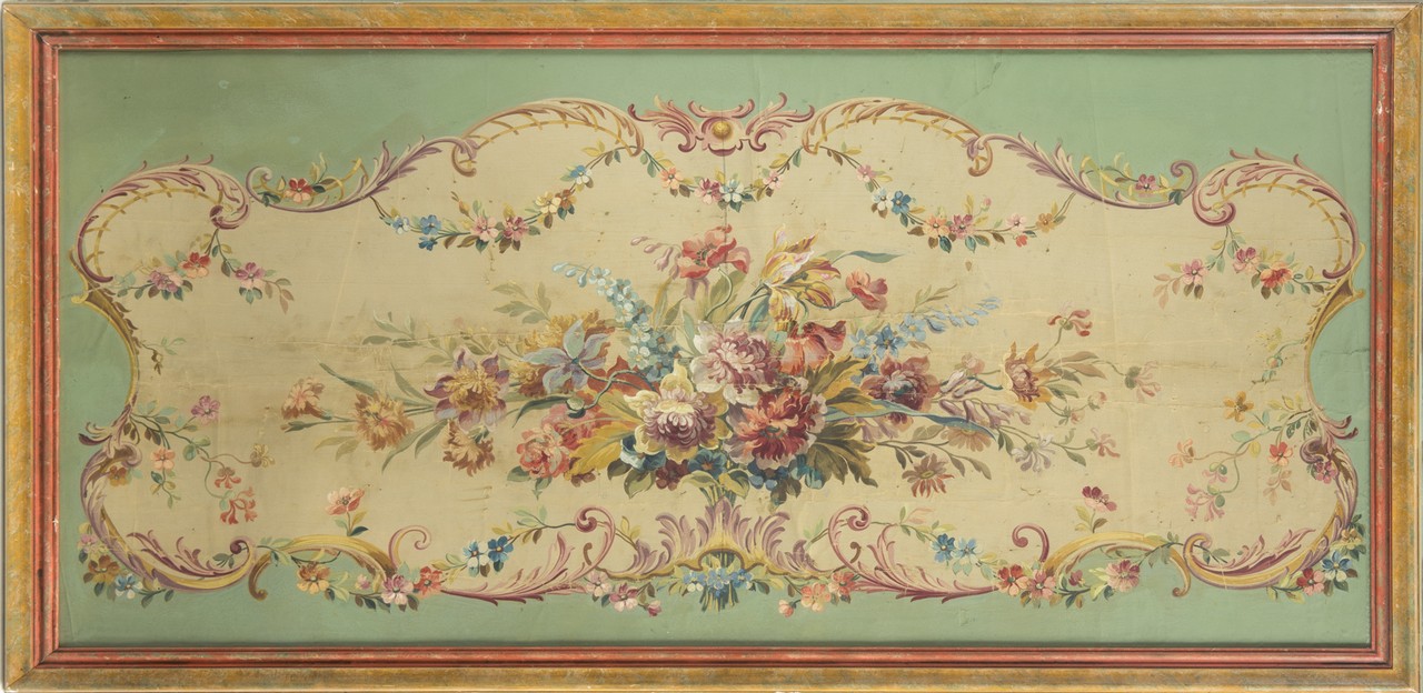 FRENCH SCHOOL, 19TH CENTURY A handpainted floral cartouche against a turquoise ground, oil on