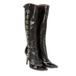 JOAN COLLINS ALEXANDER McQUEEN BOOTS A pair of black leather Alexander McQueen boots owned by Joan