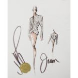 JOAN COLLINS MARK ZUNINO FASHION SKETCHES A group of eight mixed media on paper fashion sketches