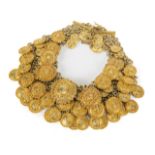 JOAN COLLINS GIANNI VERSACE CHOKER A gold tone ring mail choker with dangling disks with molded