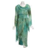 JOAN COLLINS "STYLE QUEENS" DRESS A silk dress in shades of green worn by Joan Collins to the