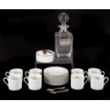 JOAN COLLINS GROUP OF TIFFANY & CO. ITEMS Including a crystal lidded decanter, a set of eight