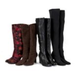 JOAN COLLINS DESIGNER HIGH HEEL BOOTS A group of four pairs of designer boots owned by Joan Collins: