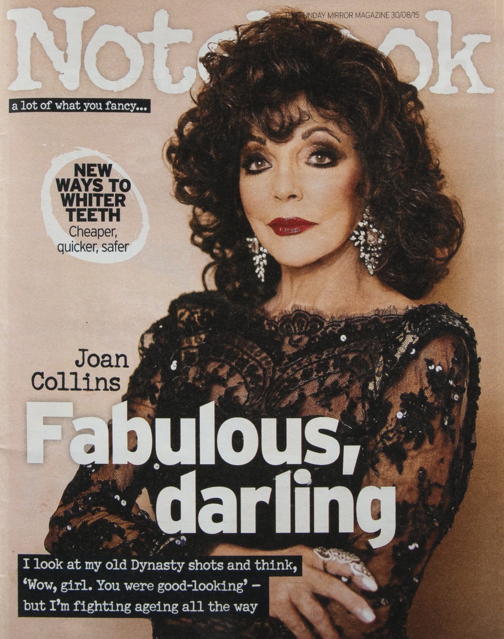 JOAN COLLINS MAGAZINE COVER GOWN A black gown with lace bodice worn by Joan Collins on the cover of - Image 3 of 3