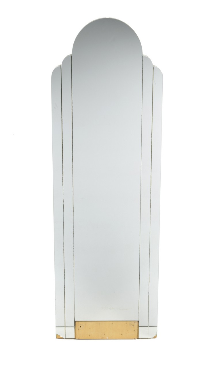 JOAN COLLINS DECORATIVE MIRRORS A square wall mirror and an oblong beveled glass framed mirror.