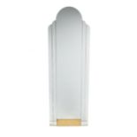 JOAN COLLINS DECORATIVE MIRRORS A square wall mirror and an oblong beveled glass framed mirror.