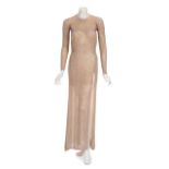 JOAN COLLINS "THESE OLD BROADS" EMBELLISHED GOWN A custom-made figure-hugging peach silk crepon gown