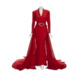 JOAN COLLINS RUNWAY GOWN A scarlet silk Stephane Rolland gown worn by Joan Collins at The Heart