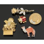 JOAN COLLINS RHINESTONE BROOCHES A collection of five rhinestone embellished brooches. Included in