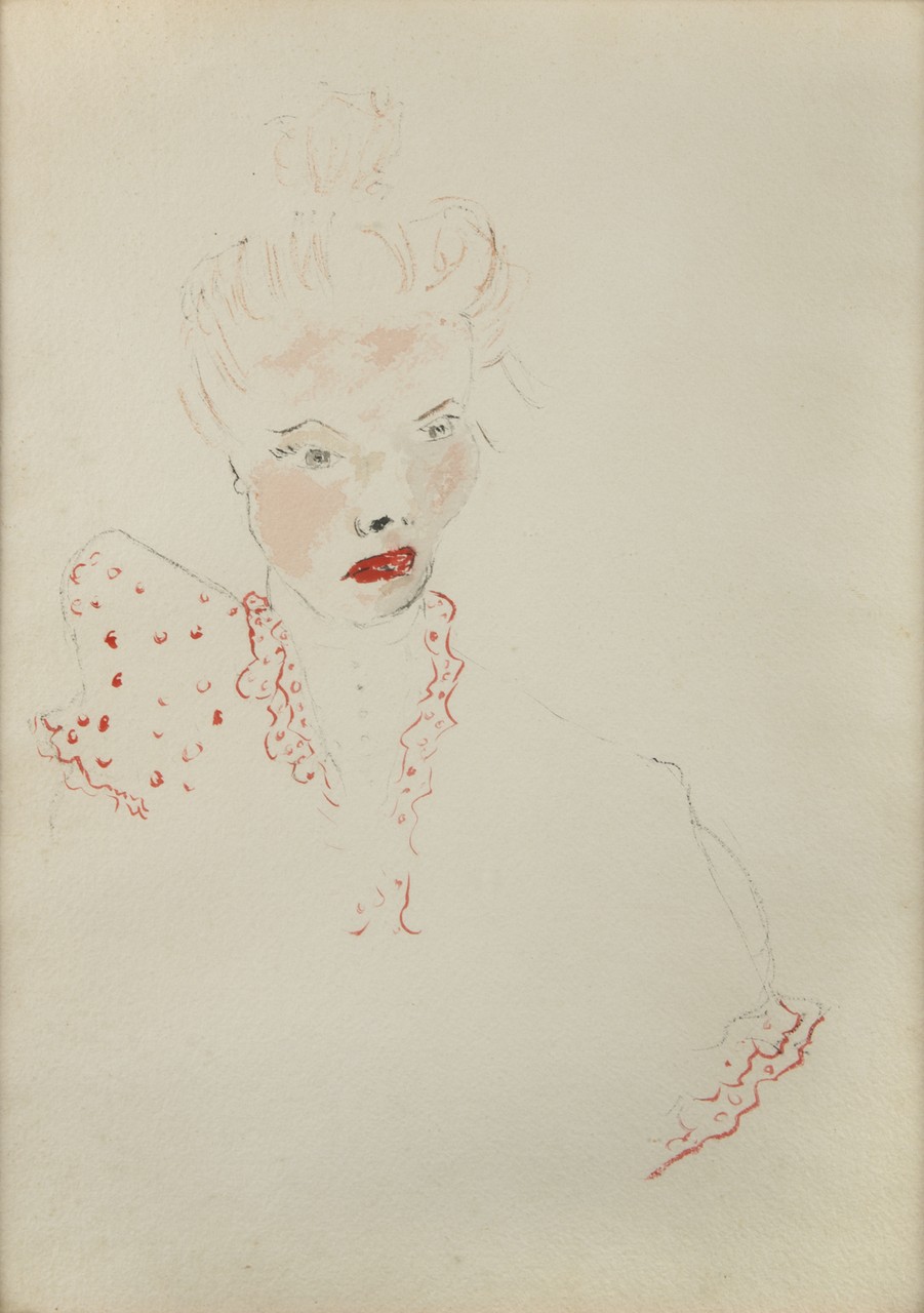 KATHARINE HEPBURN SELF-PORTRAIT An original Katharine Hepburn self-portrait watercolor, gifted to