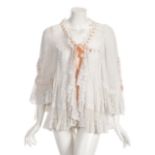 JOAN COLLINS VINTAGE COMBING JACKET A lightweight cotton combing jacket with lace and ribbon