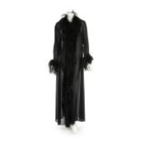 JOAN COLLINS "DYNASTY" STYLE ESCADA PEIGNOIR A sheer black silk peignoir with feather trim owned