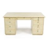 JOAN COLLINS VINTAGE DOUBLE PEDESTAL DESK With sponge-painted surface and Art Deco style pulls.29 by