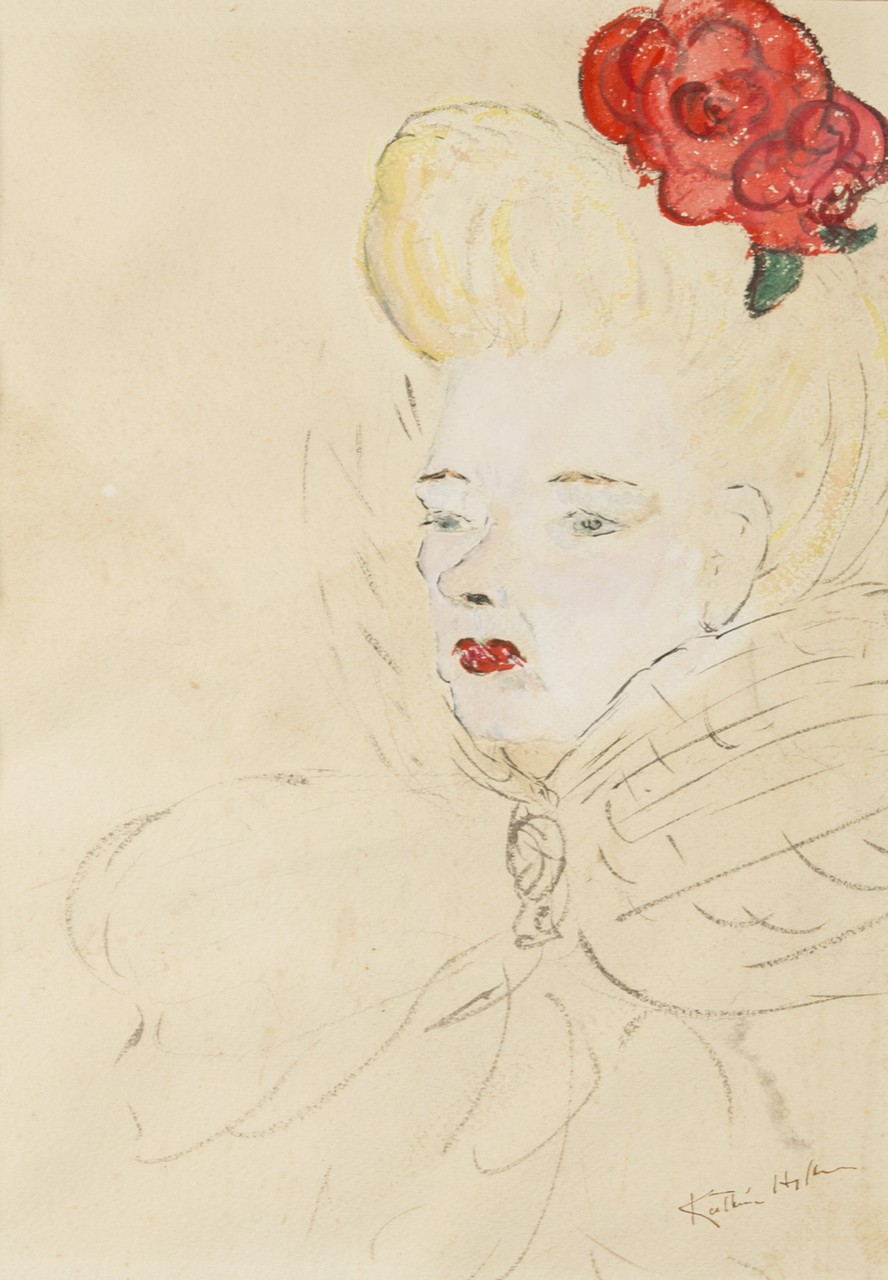 KATHARINE HEPBURN ORIGINAL SIGNED WATERCOLOR An original Katharine Hepburn watercolor, gifted to