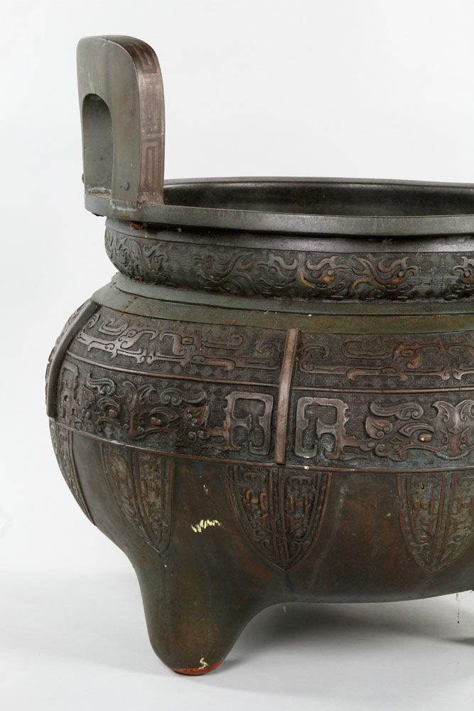 19th C. Chinese Ding Ding, China, 19th century, bronze, with two handles, on three legs, 25" h x 22" - Image 8 of 9