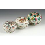 3 19th C. Chinese Jars Lot of three covered bowls, China, 19th century, Tongzhi period, porcelain,