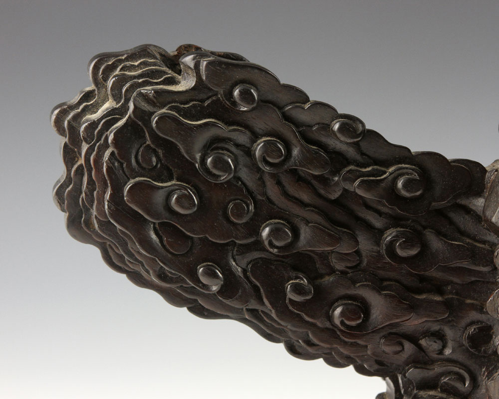 Chinese Charger Stand Charger stand, China, zitan wood, intricately carved with waves, clouds and - Image 11 of 13