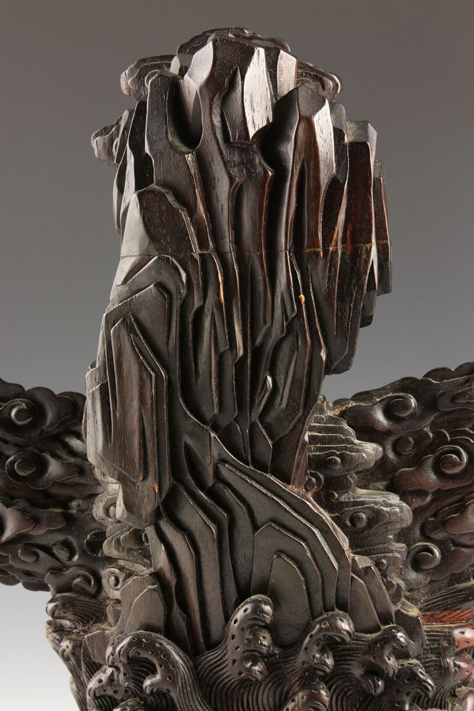 Chinese Charger Stand Charger stand, China, zitan wood, intricately carved with waves, clouds and - Image 13 of 13