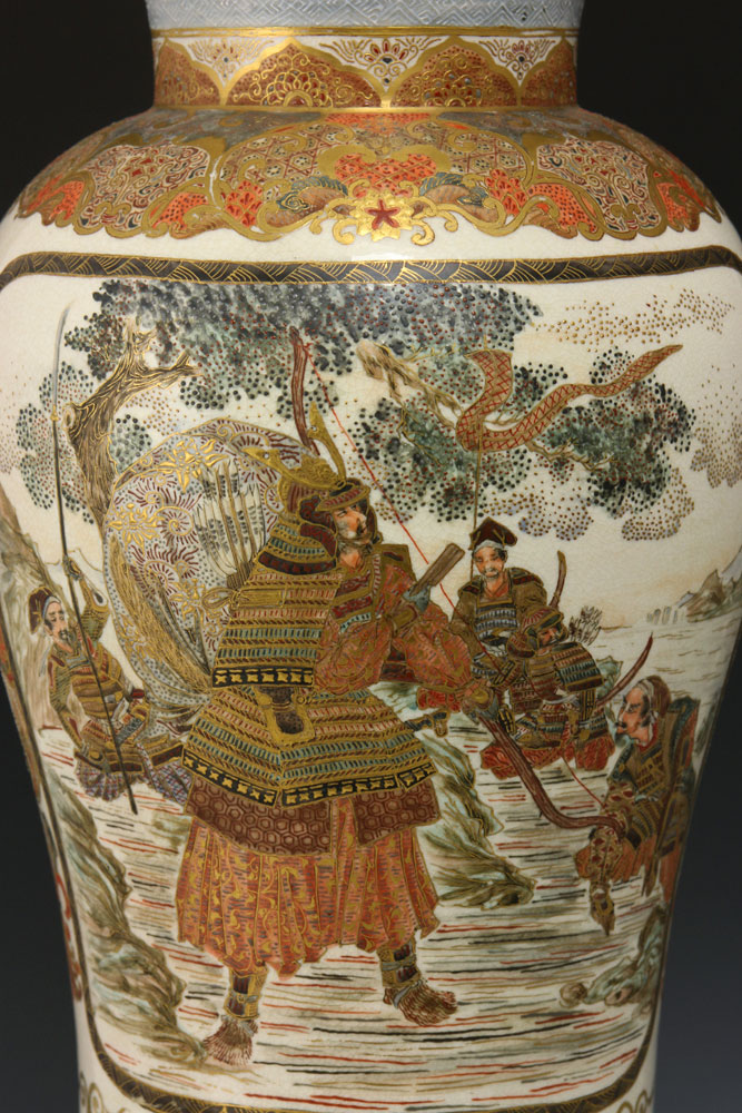 19th C. Pair of Satsuma Vases Pair of Satsuma vases, Japan, earthenware, decorated with figures of - Image 7 of 9