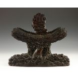 Chinese Charger Stand Charger stand, China, zitan wood, intricately carved with waves, clouds and