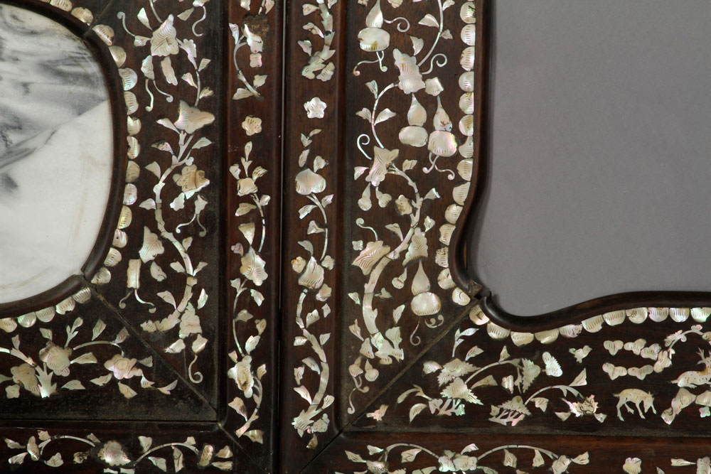 19th C. Chinese Bench Bench, China, 19th century, rosewood, with extensive mother of pearl inlay and - Image 4 of 17