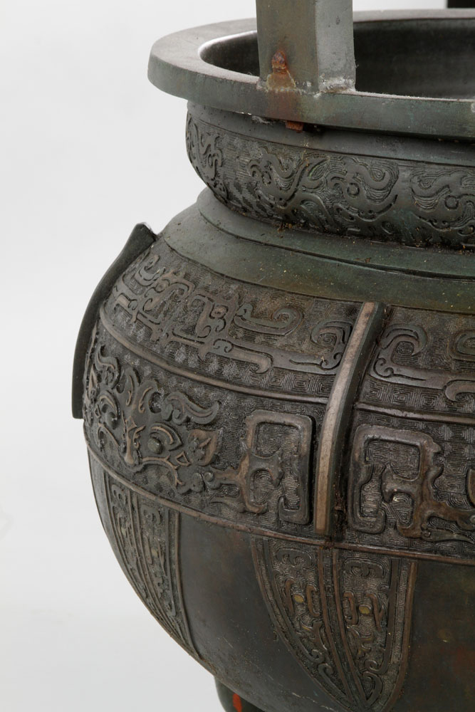 19th C. Chinese Ding Ding, China, 19th century, bronze, with two handles, on three legs, 25" h x 22" - Image 9 of 9