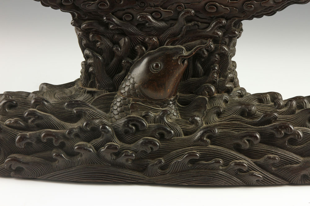 Chinese Charger Stand Charger stand, China, zitan wood, intricately carved with waves, clouds and - Image 2 of 13